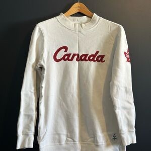 Roots White Crewneck Sweater with Red Canada Logo
